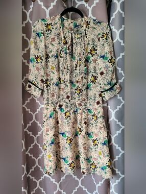 Zadig & Voltaire Cream Silk Remus Tattoo Floral  Mini Dress